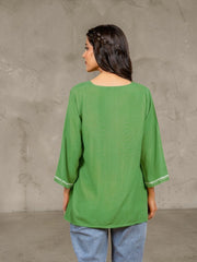 Sahiba Luxury Rayon Green Chikankari Top Gharana