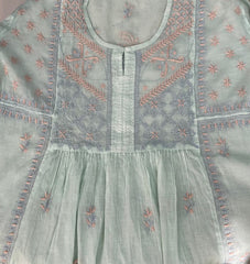 Premium Mul chanderi Chikankari Semi Stitched 2 piece Tunic and Dupatta set – Light Sage Gharana