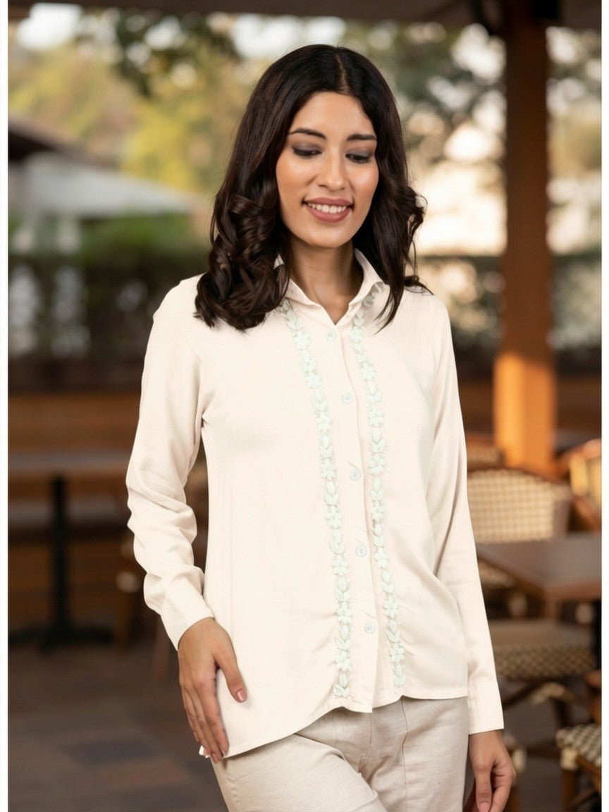 Sahiba Luxury Rayon White Chikankari Shirt Top Gharana