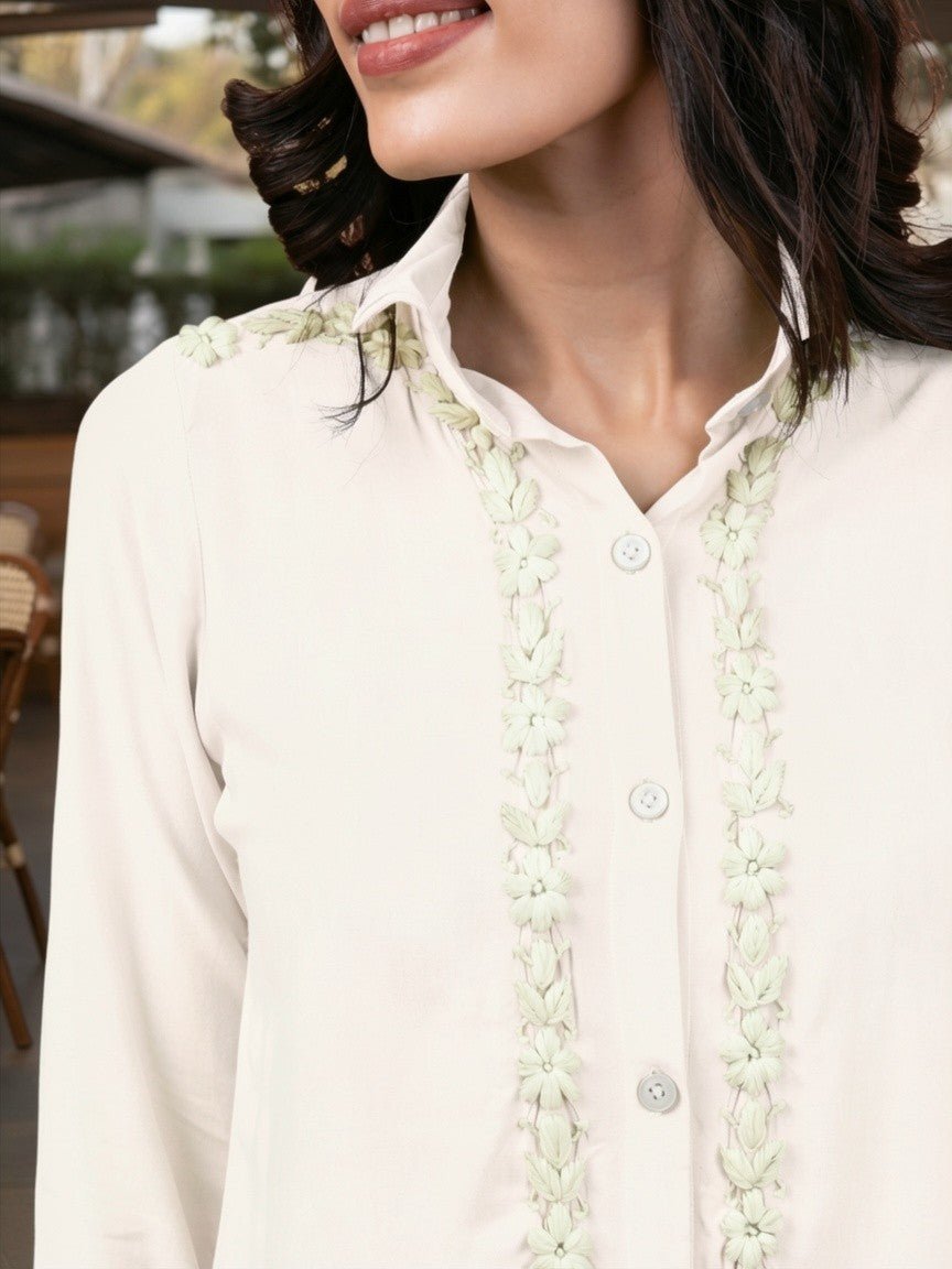 Sahiba Luxury Rayon White Chikankari Shirt Top Gharana