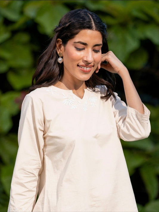 Sahiba Pure Cotton White Chikankari Short Top Gharana
