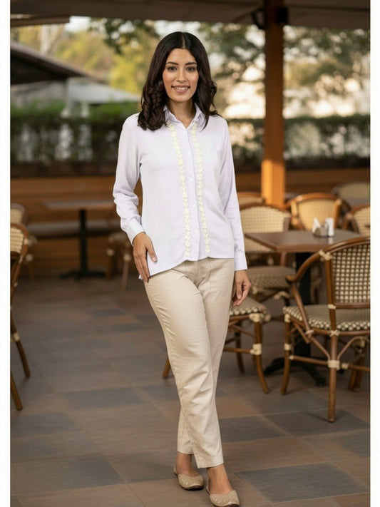 Sahiba Luxury Rayon White Chikankari Shirt Top Gharana