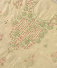 Premium Mul Chanderi 2 piece Chikankari Unstitched 2 piece Kurta and Dupatta set – Light Yellow