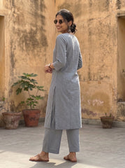 Aira Slate Grey Co-ord Set with Wine Hand Stitch