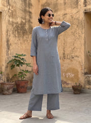 Aira Slate Grey Co-ord Set with Wine Hand Stitch