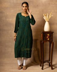 Rayon Green Chikankari Kurta with Mukaish work