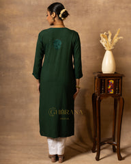 Rayon Green Chikankari Kurta with Mukaish work