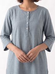 Aira Slate Grey Co-ord Set with Wine Hand Stitch