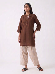 Aira Mocha Brown Cotton Slub Co-ord Set with Pinstripe Trousers