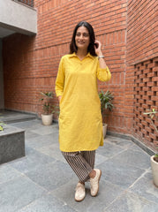 Aira Buttercup Cotton Poplin Co-ord Set with Striped Trousers