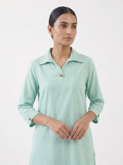 Aira Mint Green Cotton Poplin Co-ord Set with Grey Trousers
