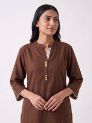 Aira Mocha Brown Cotton Slub Co-ord Set with Pinstripe Trousers