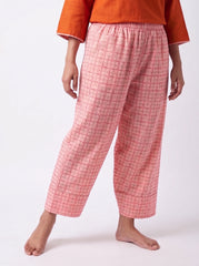 Aira Burnt Orange Cotton Slub Co-ord Set with Blush Check Trousers