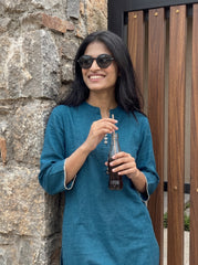 Aira Cobalt Blue Cotton Slub Co-ord Set with Checked Trousers