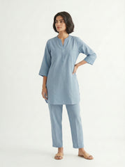 Breathable Slate Blue Cotton Coord Set for Women