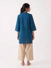 Aira Cobalt Blue Cotton Slub Co-ord Set with Checked Trousers