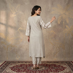 Jashn Premium Muslin Chikankari Moss Grey A Line 3PC Kurta Set with Dupatta