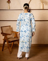 Eesha Chikankari Premium Mulmul Floral Printed Kurta Gharana