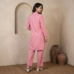 Jashn Premium Twilight Silk Chikankari Coord Set - Onion Pink