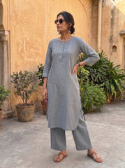 Aira Slate Grey Co-ord Set with Wine Hand Stitch