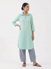Aira Mint Green Cotton Poplin Co-ord Set with Grey Trousers