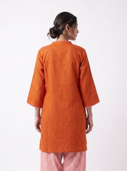 Aira Burnt Orange Cotton Slub Co-ord Set with Blush Check Trousers