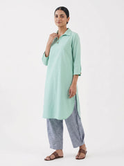 Aira Mint Green Cotton Poplin Kurta Set with Textured Grey Trousers