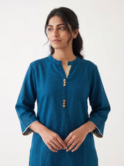 Aira Cobalt Blue Cotton Slub Co-ord Set with Checked Trousers