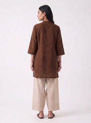 Aira Mocha Brown Cotton Slub Co-ord Set with Pinstripe Trousers