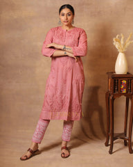Dobby cotton Chikankari 2 piece suit set with fine hand embroidery- Blush Pink Gharana