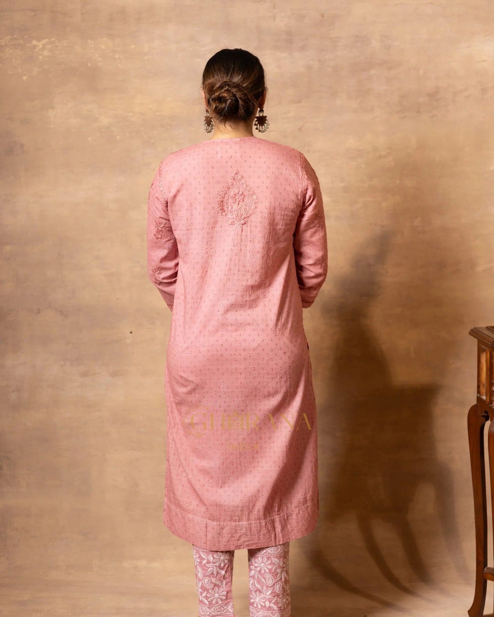 Dobby cotton Chikankari 2 piece suit set with fine hand embroidery- Blush Pink Gharana