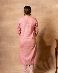 Dobby cotton Chikankari 2 piece suit set with fine hand embroidery- Blush Pink Gharana