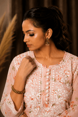 Aadya Chikankari Georgette Floral Printed Kurta – Light Pink