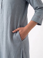 Aira Slate Grey Co-ord Set with Wine Hand Stitch
