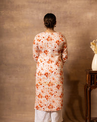 Eesha Chikankari Mulmul Floral Printed Kurta - Orange Gharana