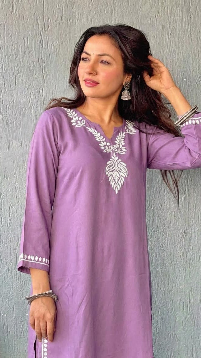 Heer Rayon 2 PC Lavender chikankari kurta set Gharana