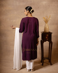 Rayon Maroon Chikankari Embroidered Kurta with Mukaish Work & Straight Pant