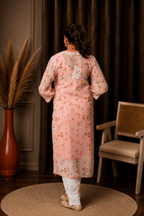 Aadya Chikankari Georgette Floral Printed Kurta – Light Pink
