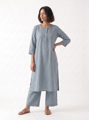 Aira Slate Grey Co-ord Set with Wine Hand Stitch