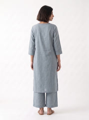 Aira Slate Grey Co-ord Set with Wine Hand Stitch