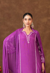 Jashn Premium Muslin Chikankari Purple A Line 3PC Kurta Set with Dupatta