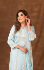 Jashn Chikankari Turquoise Modal Satin 3 PC Kurta Set with Dupatta