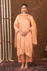 Jashn Chikankari Peach Modal Satin 3 PC Kurta Set with Dupatta