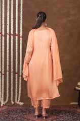 Jashn Chikankari Peach Modal Satin 3 PC Kurta Set with Dupatta