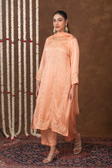 Jashn Chikankari Peach Modal Satin 3 PC Kurta Set with Dupatta