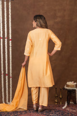 Jashn Chikankari Mustard Nyra Cut 3PC Kurta Set with Dupatta