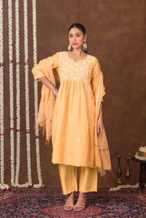 Jashn Chikankari Mustard Nyra Cut 3PC Kurta Set with Dupatta Gharana