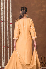 Jashn Chikankari Mustard Nyra Cut 3PC Kurta Set with Dupatta Gharana