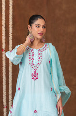 Jashn Chikankari Powder Blue 3PC Chanderi Silk kurta Set with Dupatta