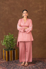 Jashn Premium Twilight Silk Chikankari Coord Set - Onion Pink Gharana
